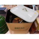 An enamel bread bin & contents