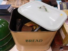 An enamel bread bin & contents