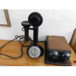 A GPO stick telephone & a ringer base