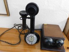 A GPO stick telephone & a ringer base