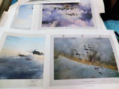 A portfolio of nine WW2 Spitfire prints by Robert Taylor signed by Battle Of Britain pilots, some wa