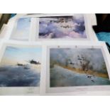 A portfolio of nine WW2 Spitfire prints by Robert Taylor signed by Battle Of Britain pilots, some wa