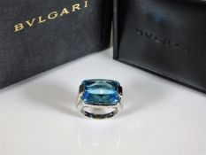An 18ct white gold Bvlgari ring set with blue topaz with box