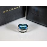 An 18ct white gold Bvlgari ring set with blue topaz with box