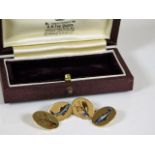 A pair of fine Deacon & Francis 9ct gold enamelled Salmon & Fly cuff links with Garrard box 12.8g