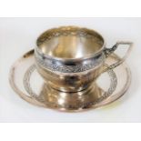 A French silver chocolate cup & saucer inscribed J