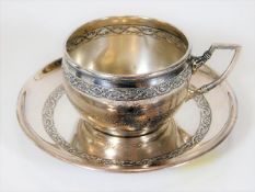A French silver chocolate cup & saucer inscribed J