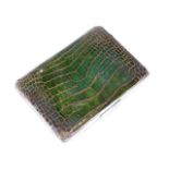 A silver mounted green crocodile skin card & stamp