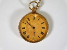 An 18ct gold ladies pocket watch with chased decor to case 37.1g total
