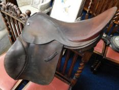 A leather racing saddle