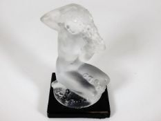 A 1930/40's Lalique glass Floreal figure on black glass plinth, signed in upper case, small chip to