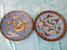 Two large Japanese cloisonne plates