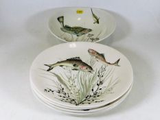 A Johnson bros. fish service with six plates, one