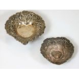 Two decorative pressed silver trinket dishes