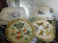 A quantity of hand painted silks depicting birds,