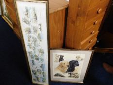 A framed print of dogs & one panoramic print