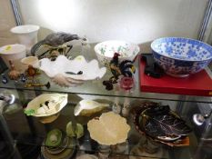 Two shelves of mixed china & glass including Satsu