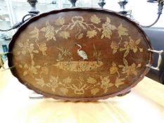 An inlaid oval Edwardian gallery tray 24.5in wide