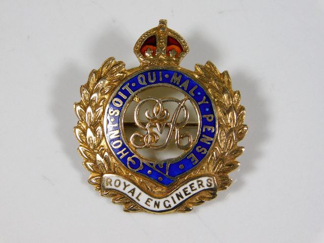 A 9ct gold Royal Engineers enamelled sweetheart br