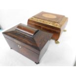 A rosewood caddy & a sewing box