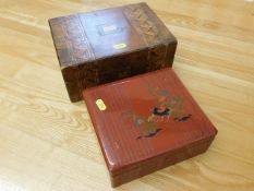 A Tunbridgeware style box twinned with a Oriental