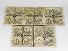 Five Minton & Hollins porcelain tiles 6in sq.