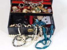A jewellery box & costume jewellery contents