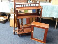 A small shelf unit a/f, a small mirrored cupboard