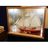 A mahogany cased model sail ship Lilla-Dan 1950 ma