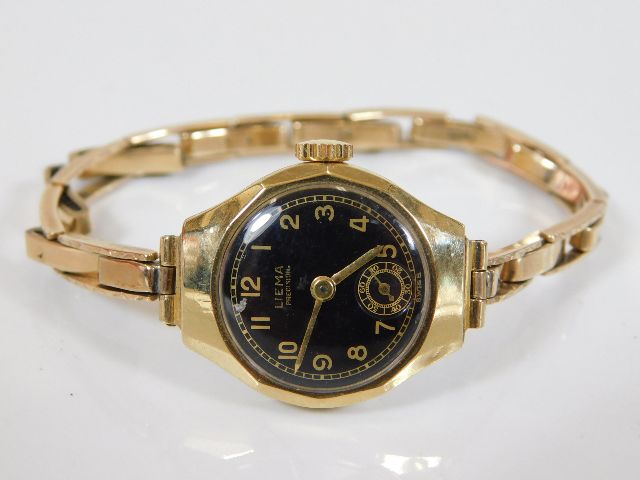 A ladies Liema 9ct gold wristwatch & strap 15.7g