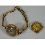 A 9ct gold ladies watch & strap twinned with a 9ct
