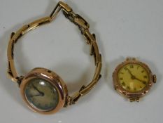 A 9ct gold ladies watch & strap twinned with a 9ct