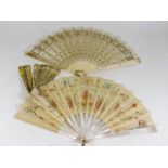 Two 19thC. Oriental fans & one other lacking ribbo