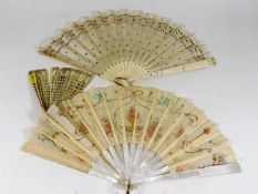 Two 19thC. Oriental fans & one other lacking ribbo