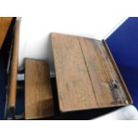 A 19thC. childs pine & cast iron school desk