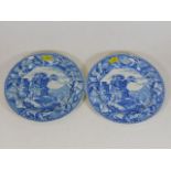 A pair of blue & white transferware plates