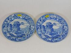 A pair of blue & white transferware plates