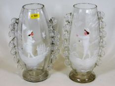 A pair of 19thC. Mary Gregory style vases, one a/f