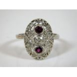 A platinum ruby & diamond ring approx. 0.25ct cent