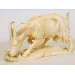 A 19thC. European ivory carving of a goat
