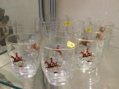 A small quantity of hunting related brandy glasses