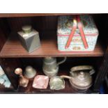 A copper kettle, other metal ware & a Chinese tin