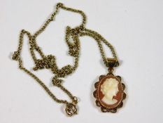 A 9ct gold necklace with 9ct mounted cameo pendant