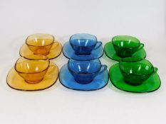 Six retro glass teacups & saucers