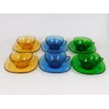 Six retro glass teacups & saucers