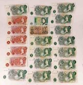 Fifteen vintage UK £1 notes, five ten shilling not