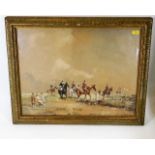 A framed early 20thC. watercolor of hunt scene by