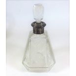 A good quality acid etched French decanter with silver collar