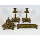 A Victorian brass writing set