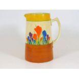 A Clarice Cliff crocus jug, restored handle 7.375i